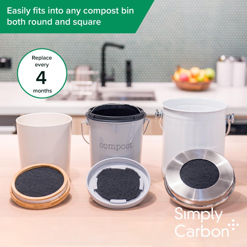 Simply Carbon 2 Years Supply Extra Thick Filters for Kitchen Compost Bins - Longer Lasting Activated Charcoal - Universal Size Fits ALL Compost Bins up to 7.25" Filter Size - Replacement Set of 6 (by Simply Carbon) - Image 4